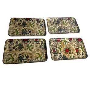 Vintage Alfred E. Knobler Japan Chintz Floral Bird Paper Mache Snack Trays Set